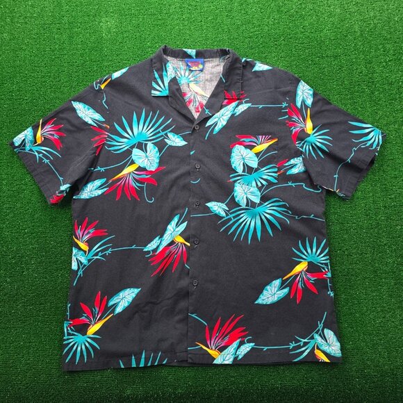 Hawaii Blues Shirt Mens XL Black Button Up‎ Short Sleeve Tropical Beach Camp - Picture 1 of 9